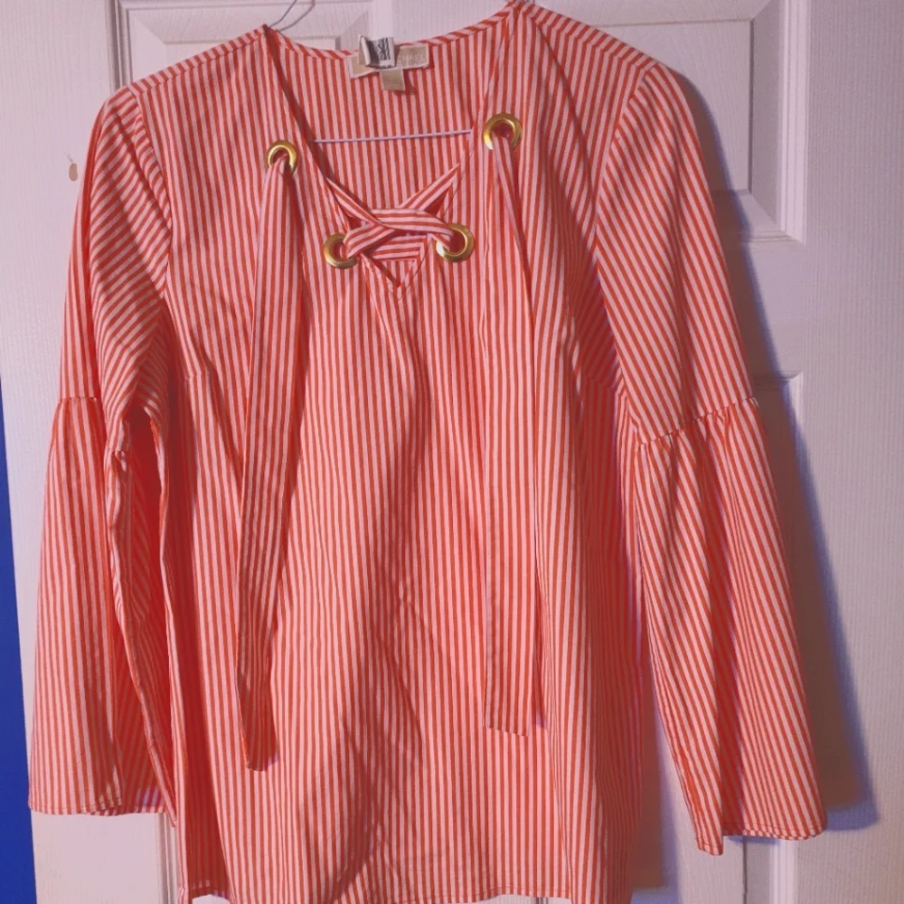 Michael Kors Orange striped blouse - Picture 1 of 3
